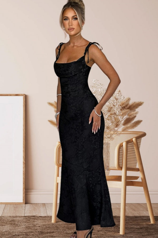 Jacquard Square Neck Backless Mermaid Maxi Dress - View 14