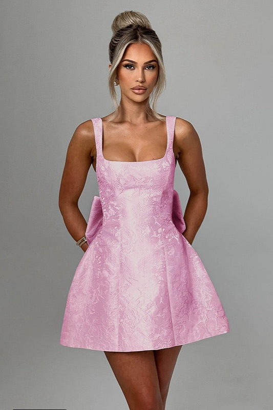 Square Neck Bow Fit and Flare Mini Dress - View 7
