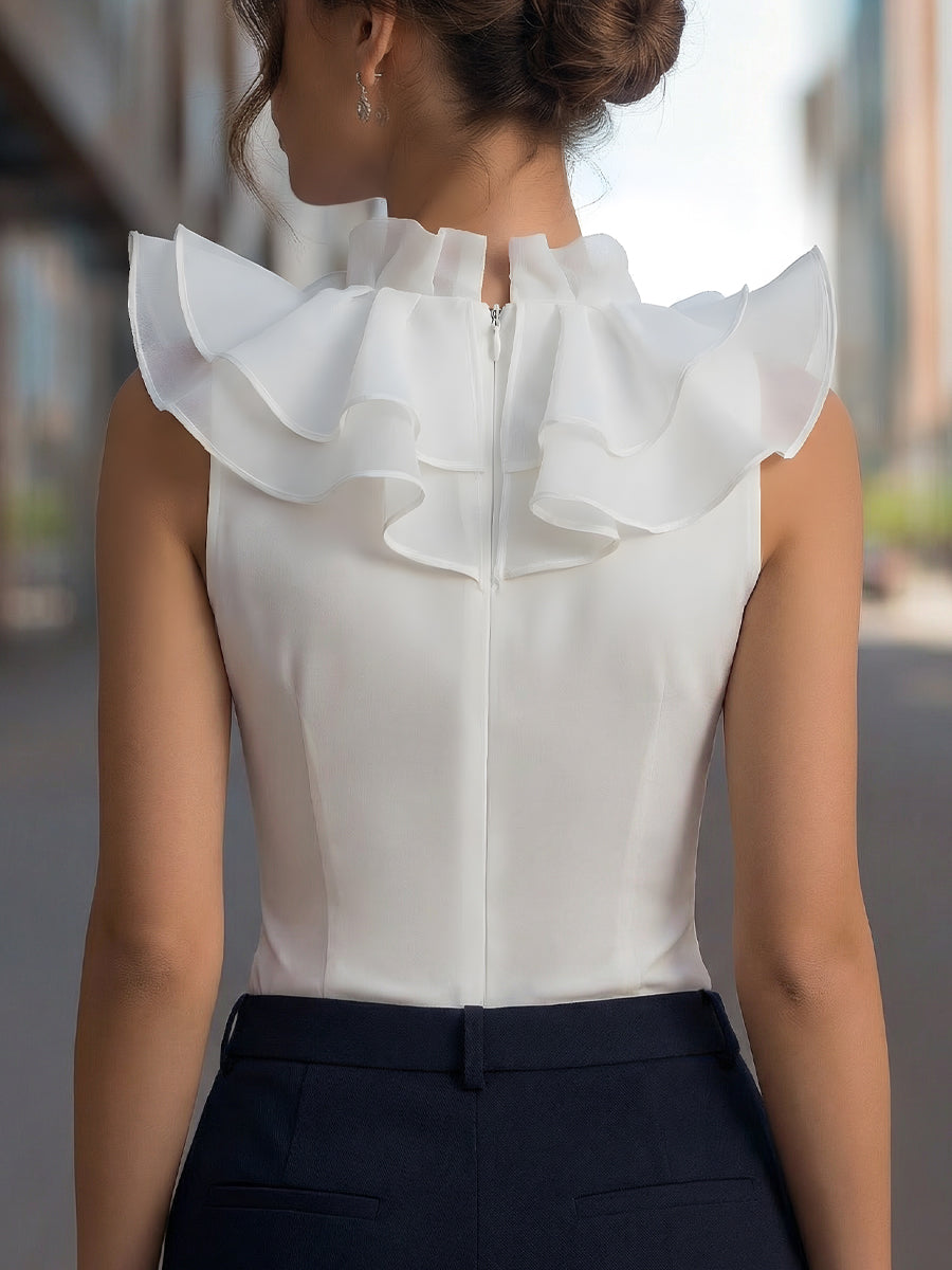 Sleeveless Ruffle Trim V-Neck Chiffon Top 5