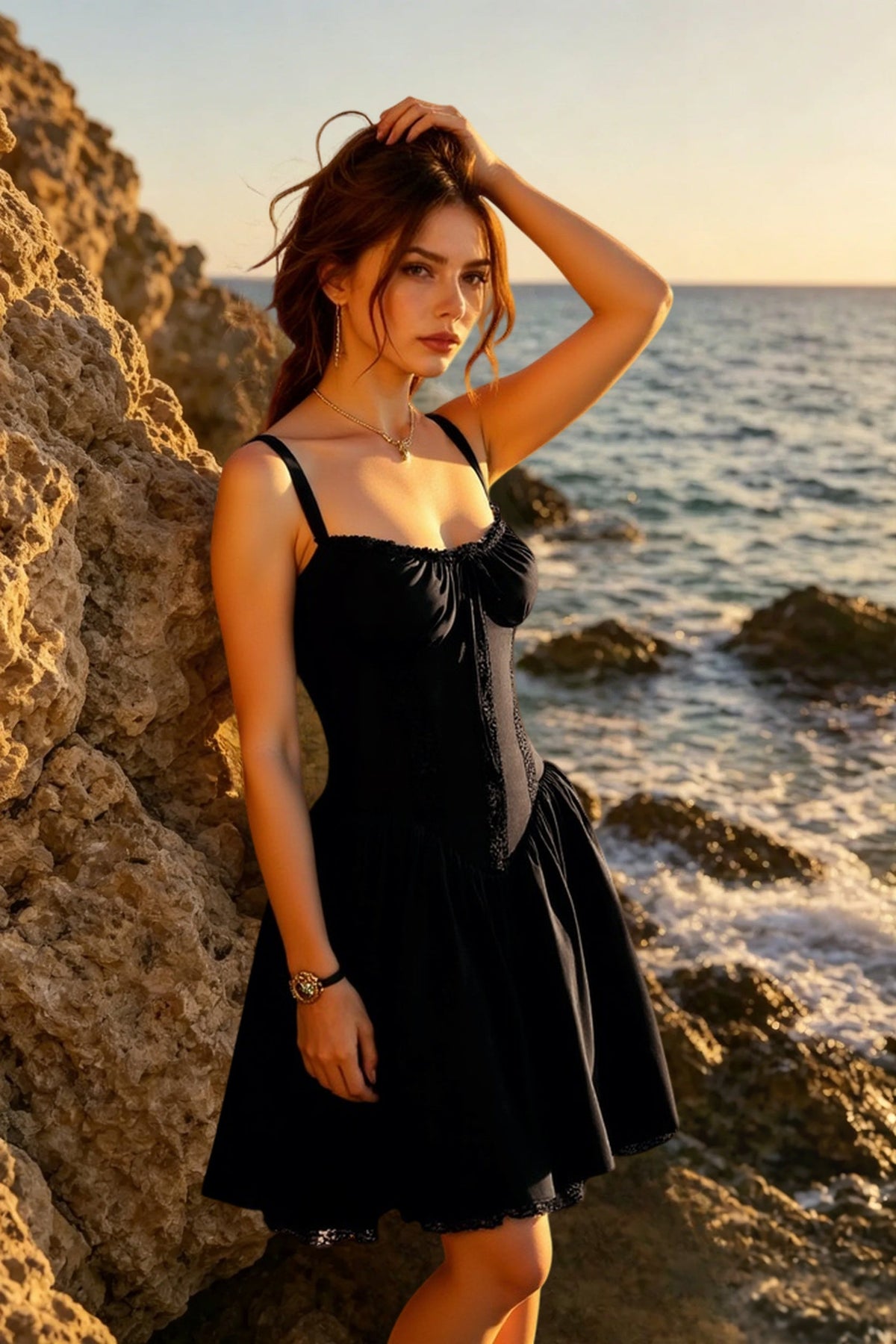 Lace Trim Slip V-Neck Cami Midi Dress - View 7