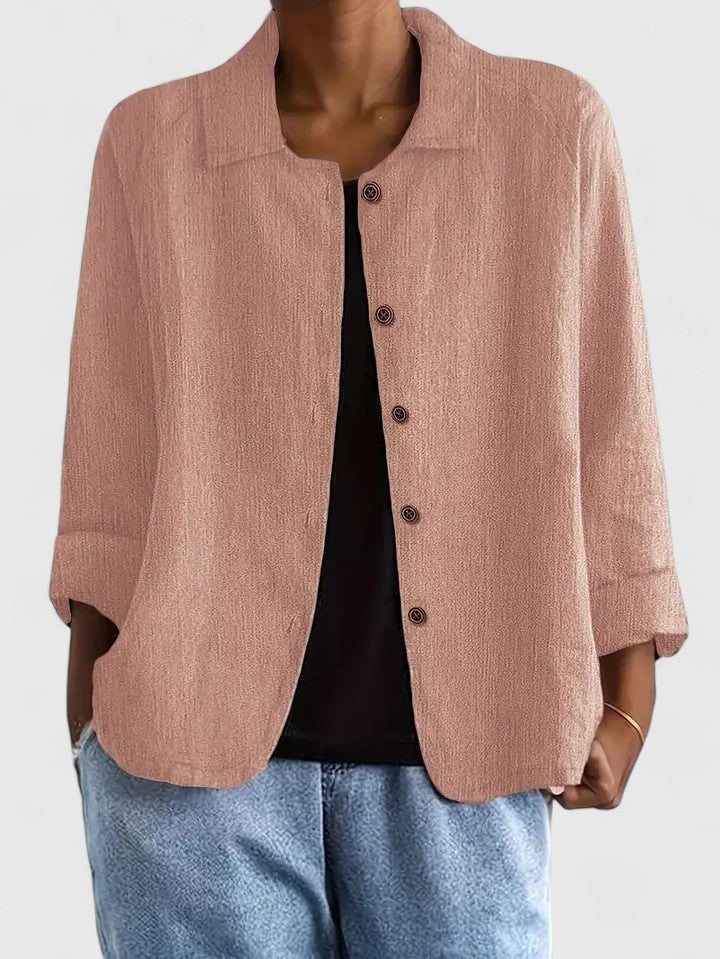 Collared Long Sleeve Button Front Linen Look Shirt 3