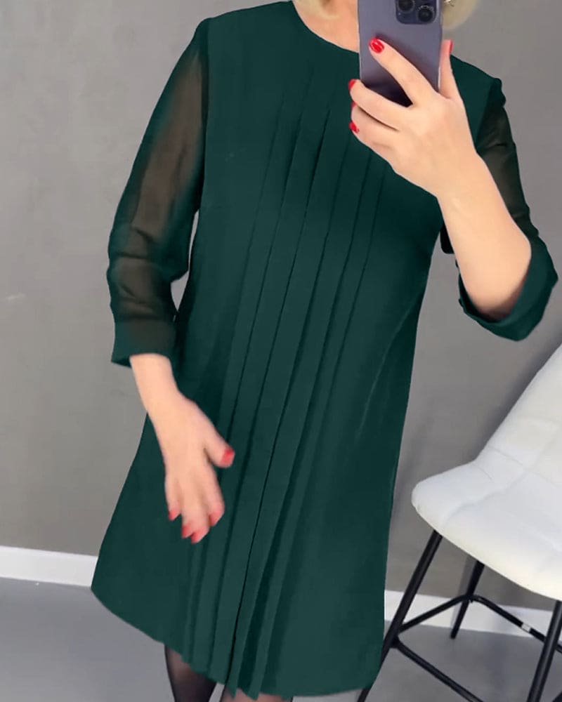 V-Neck 3/4 Sleeve Ruched Midi Dress - View 9