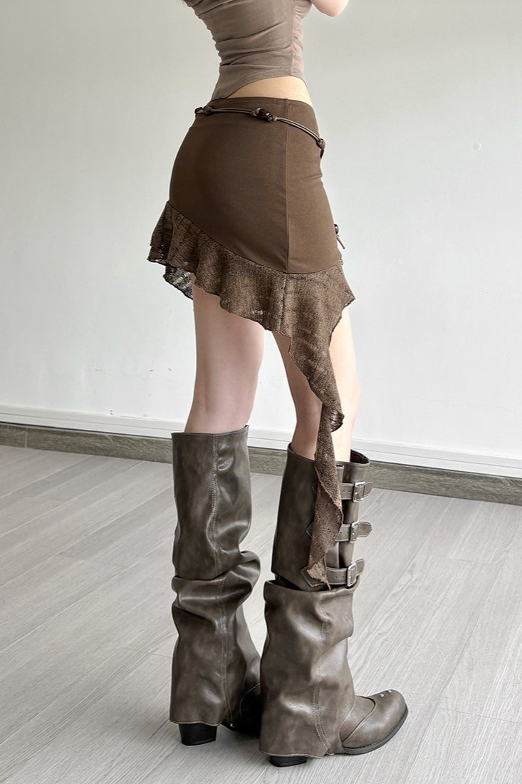 Lace Panel Asymmetric Bodycon Skirt