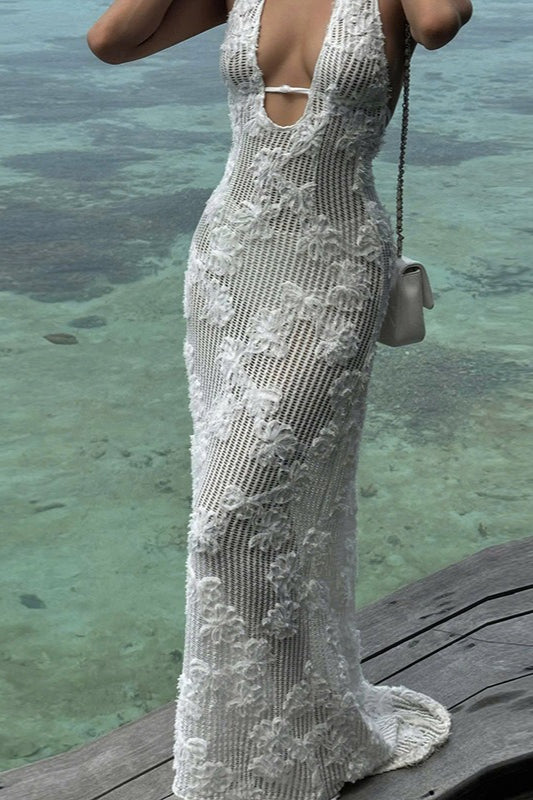 Sequin Halter Neck Deep V-Neck Keyhole Backless Maxi Dress - View 3