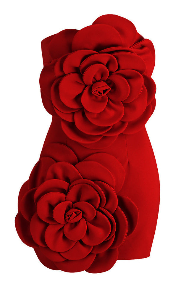 3D Floral Strapless Bodycon Mini Dress in Black - View 13