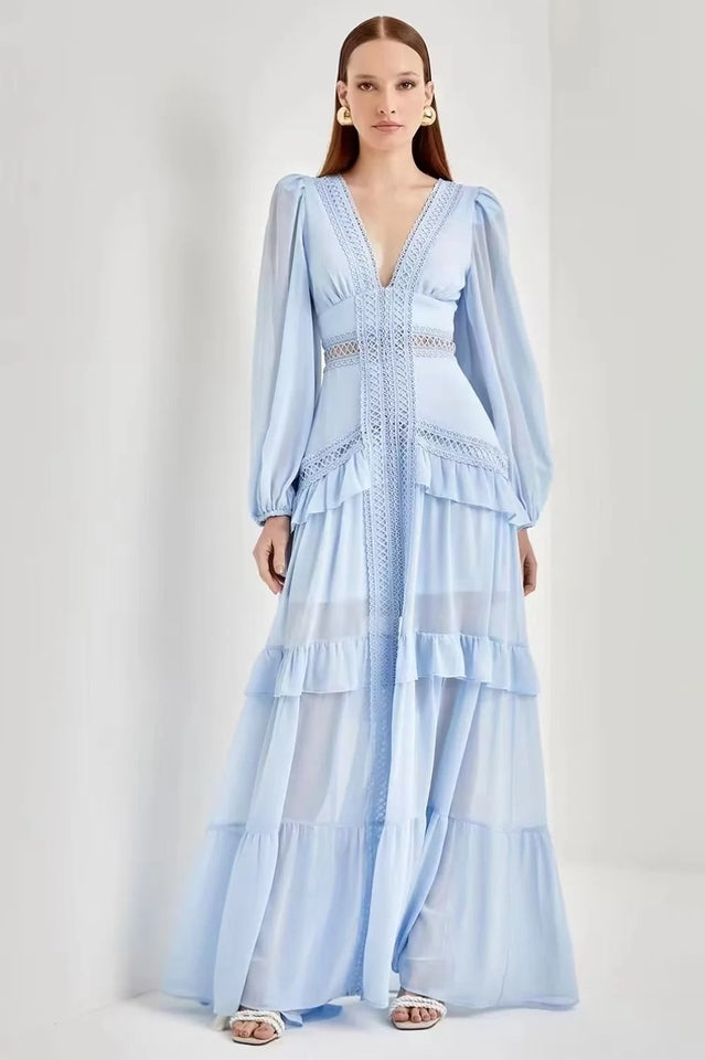 Lorie Long Sleeve Ruffle Gown - View 9