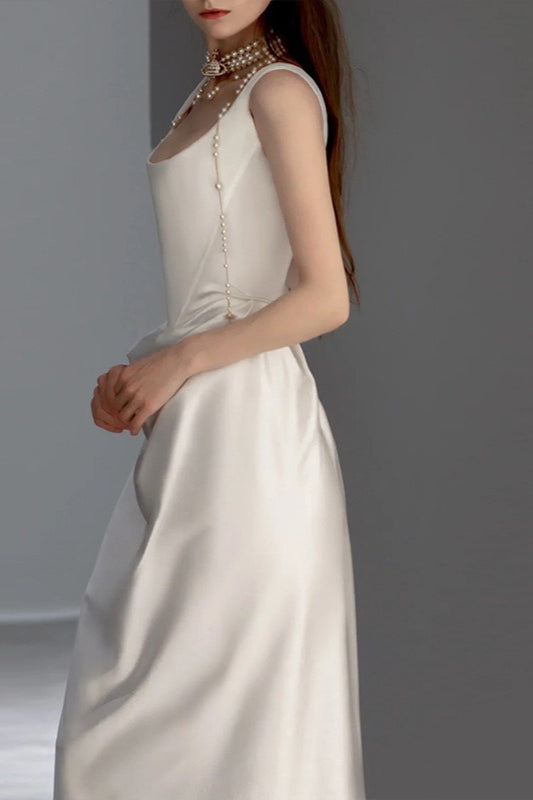 Satin Corset Bodice Wide Strap Draped Skirt Wedding Gown - View 4