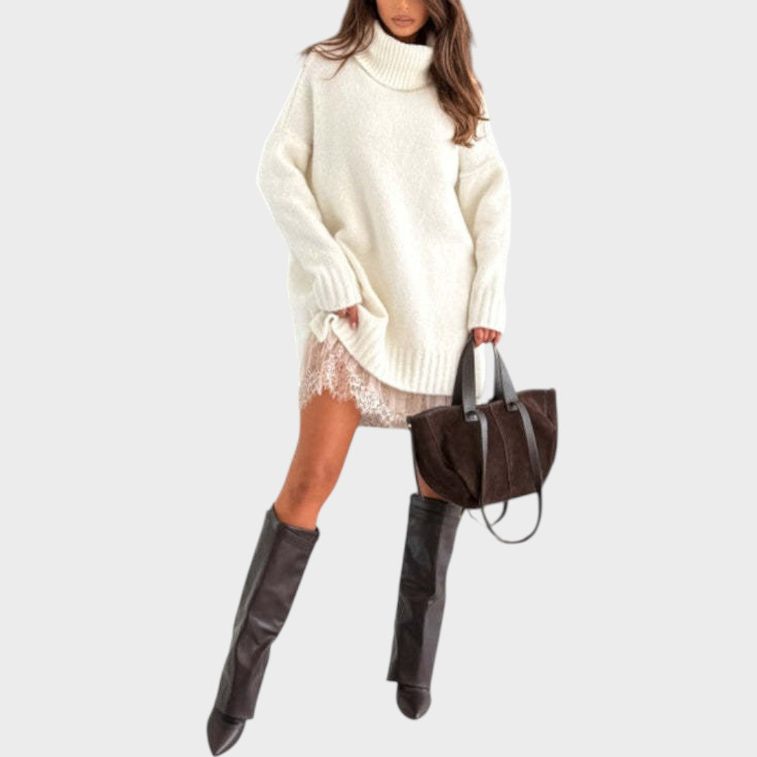 Turtleneck Long Sleeve Oversized Sweater Dress 13