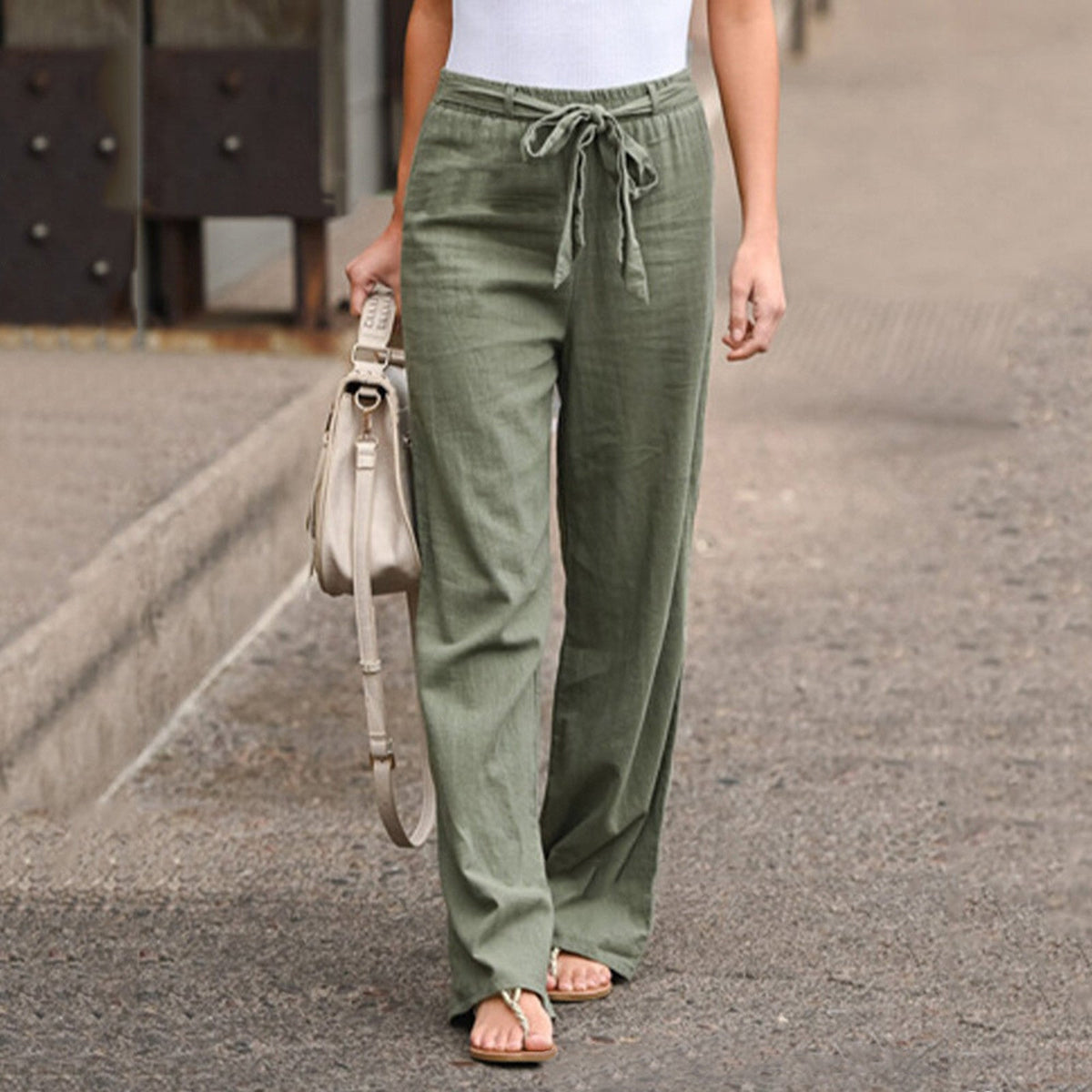 High Waist Tie Belt Wide Leg Pants 2