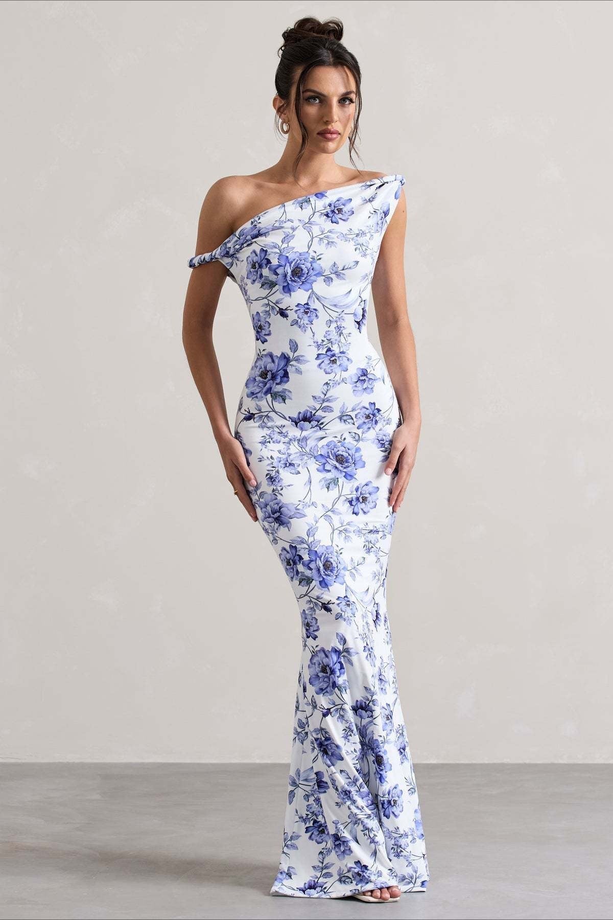 Floral Print One Shoulder Fishtail Bodycon Maxi Dress - View 10