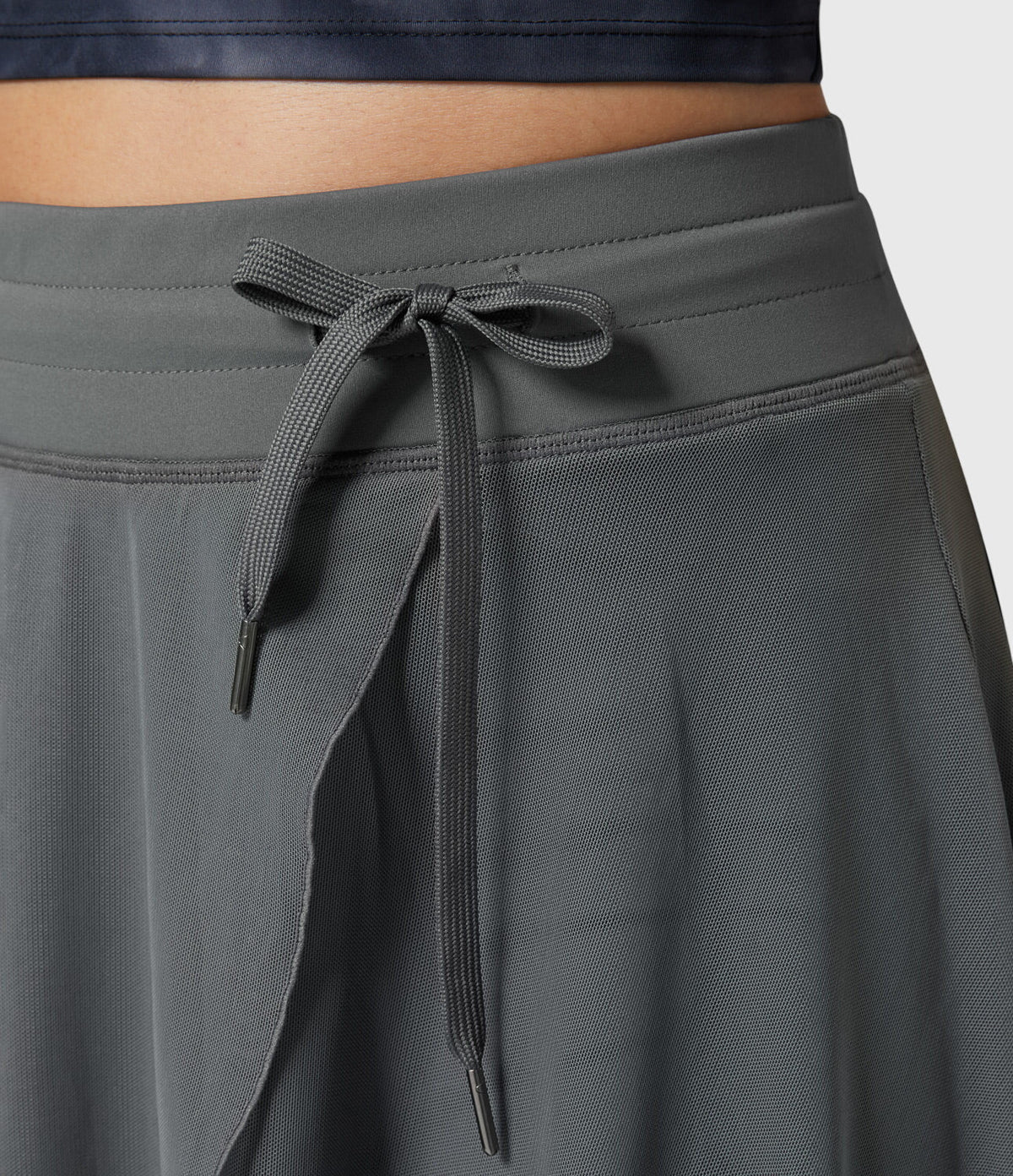 High Waist Drawstring Front Slit A-Line Midi Skirt 34