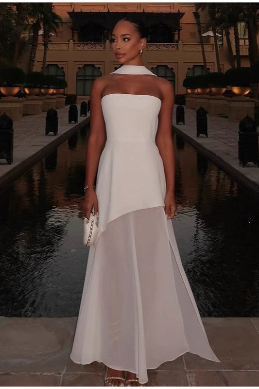 Strapless Chiffon High Split Maxi Dress - View 2