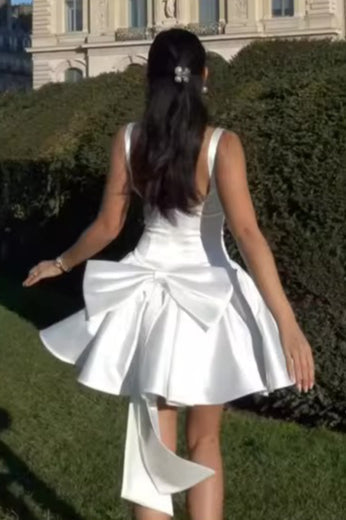 Satin Sleeveless Scoop Back Oversized Bow Pleated Mini Party Dress - View 5