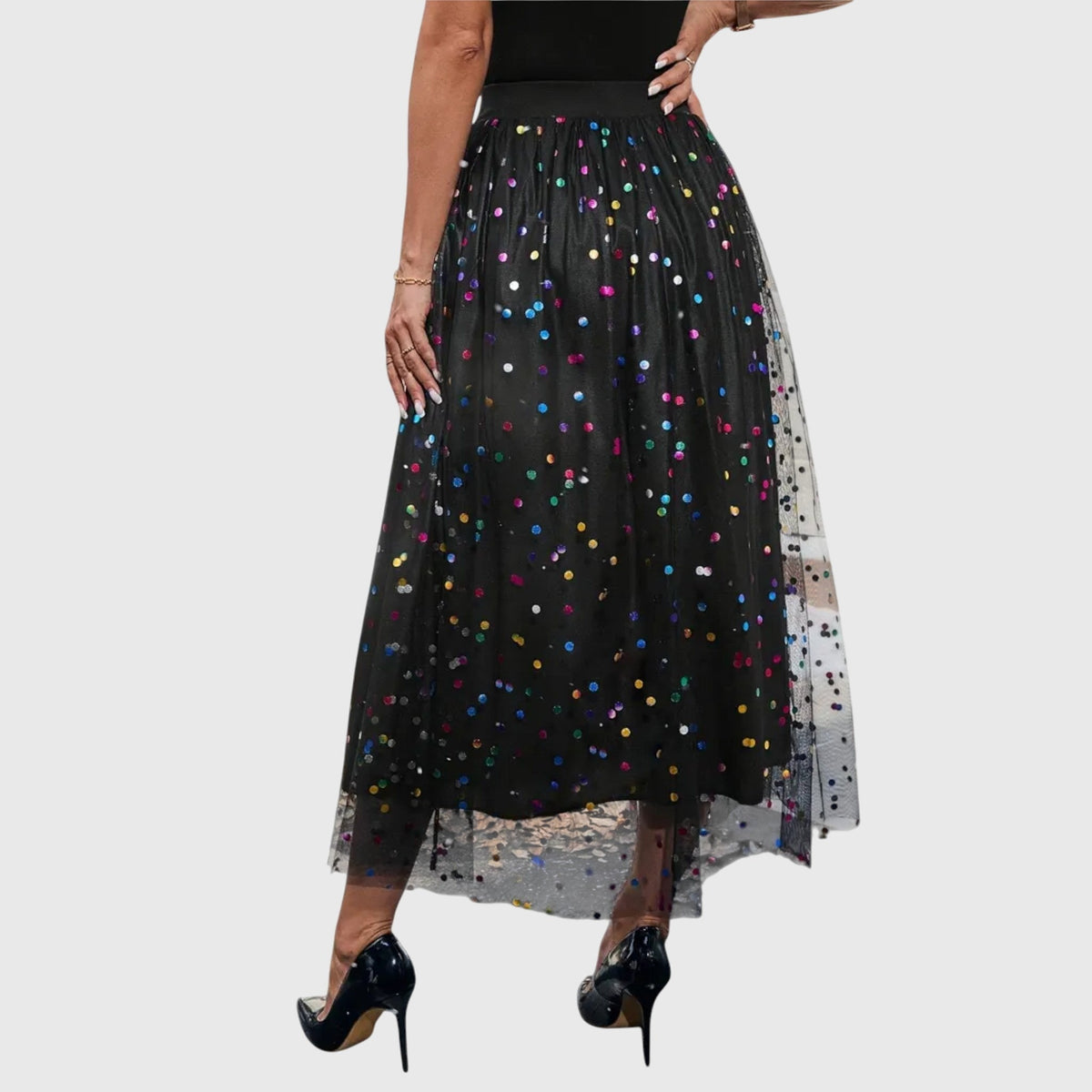 High Waist Sequin Dot Tulle Midi Skirt 3