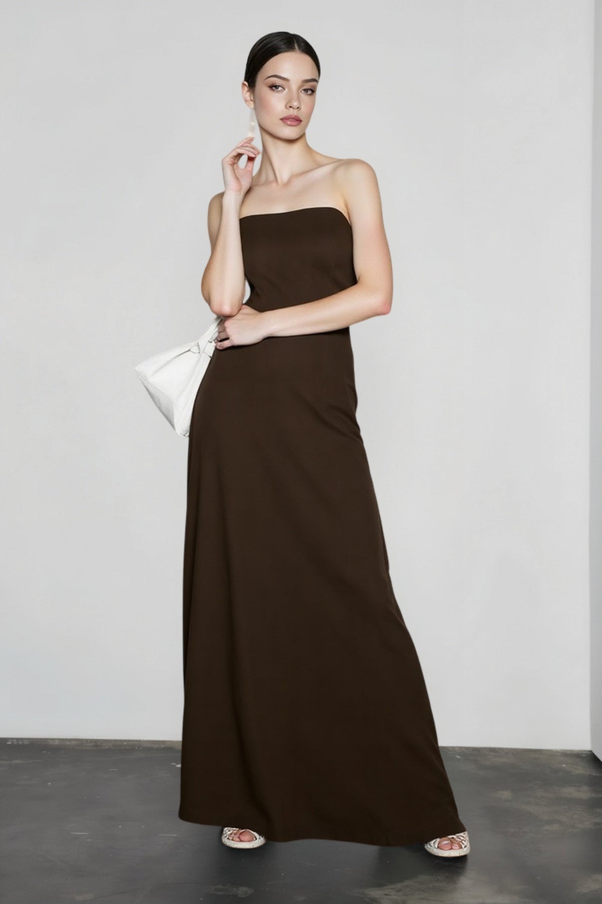 Strapless Bandeau Fitted Bodice A-Line Maxi Dress 4