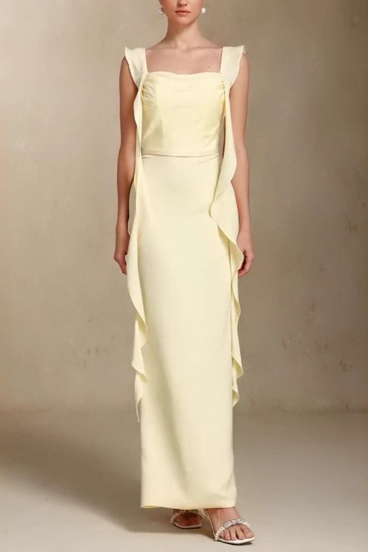 Square Neck Ruffle Trim Mermaid Gown - View 5