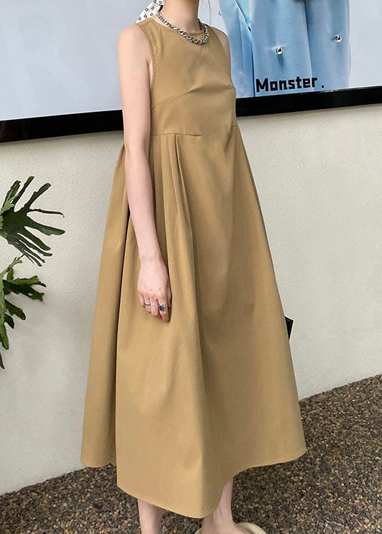 Sleeveless Round Neck High Waist Gathered Pleated Maxi Dress - View 3