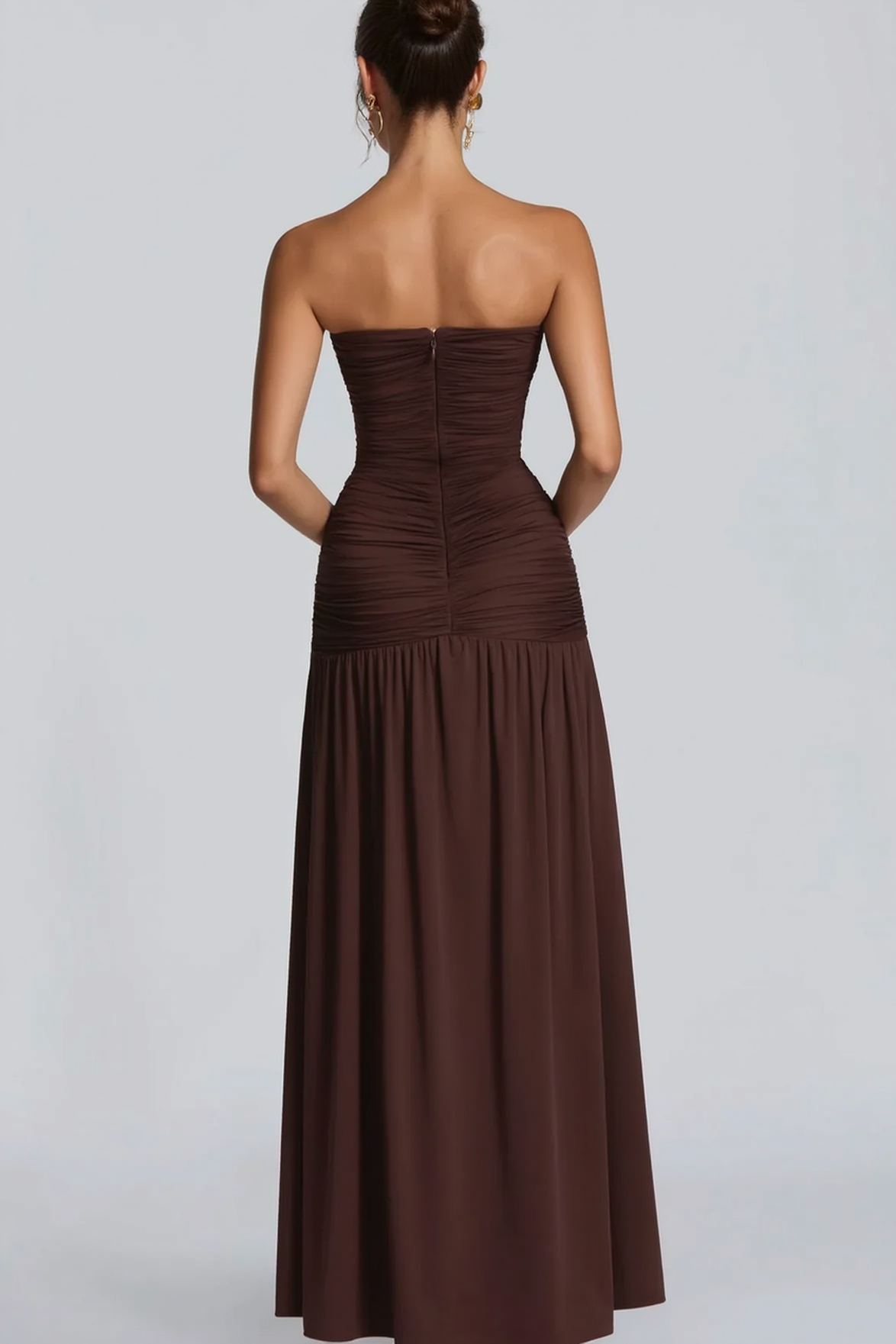 Strapless Plunge Ruched High Split Maxi Formal Gown - View 4