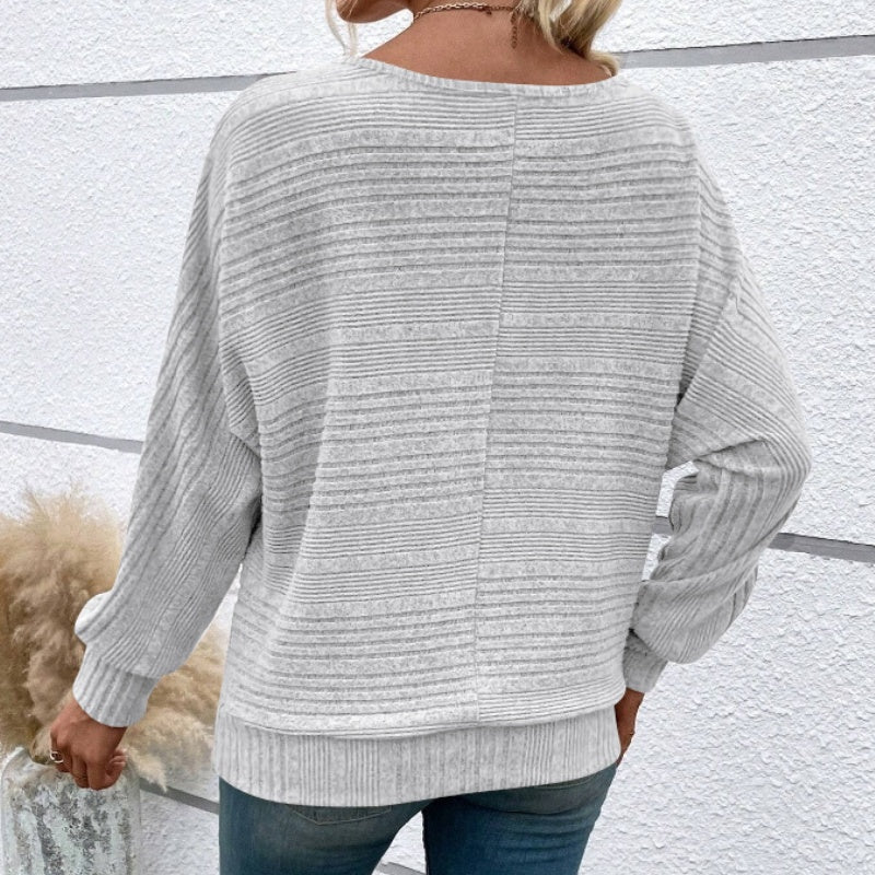 Striped Boat Neck Batwing Long Sleeve Knit Top 8