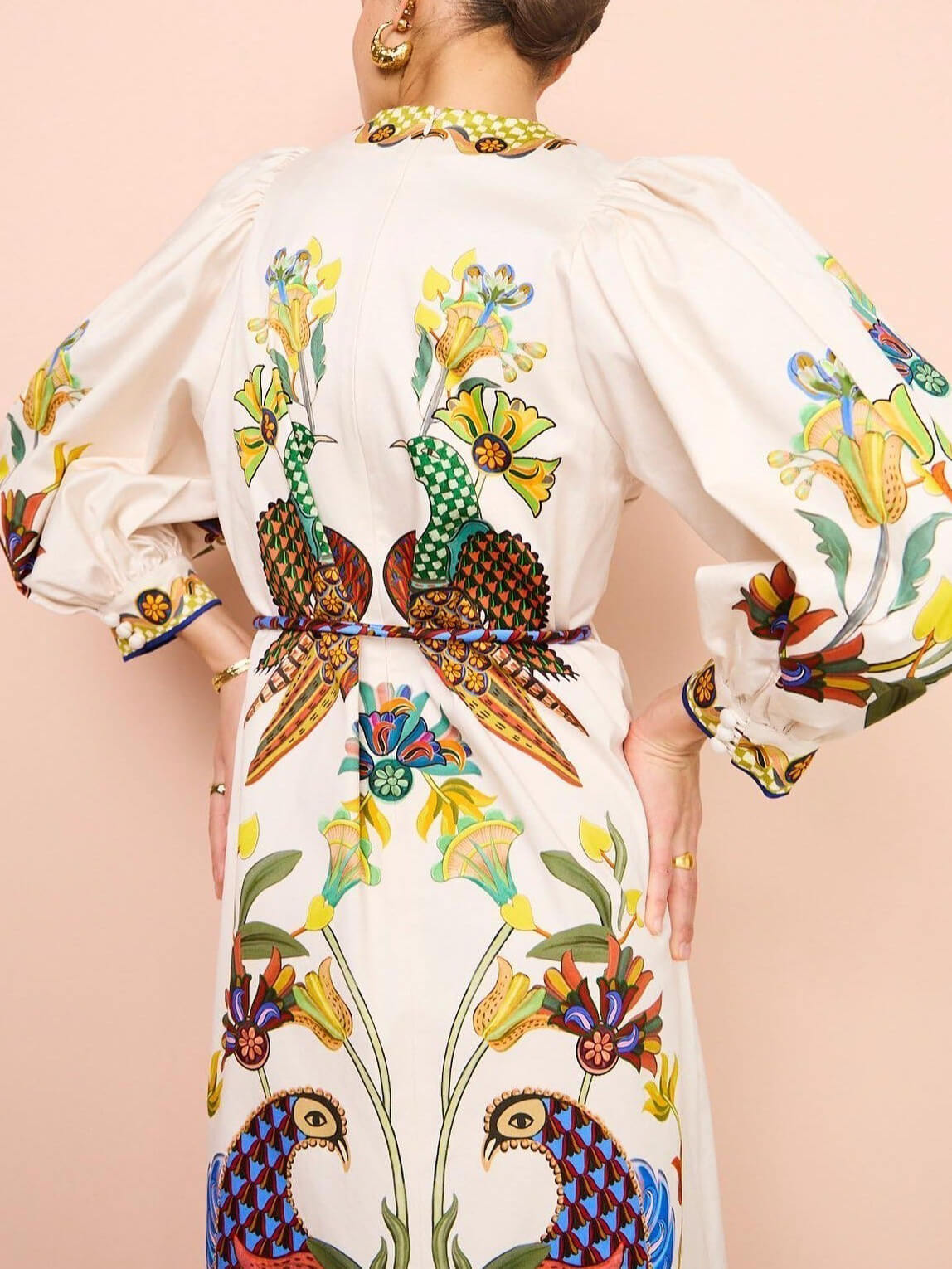 Exquisite And Fun Printed Puff Trendy Sleeves Loose Midi