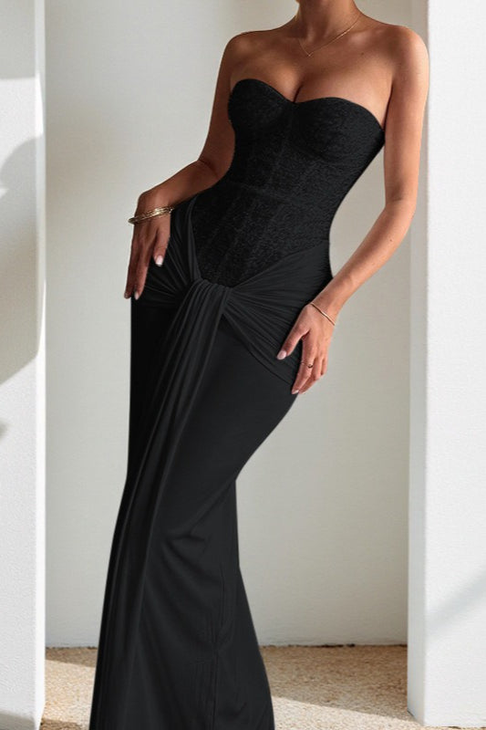 Strapless Sweetheart Sequin Corset Draped Waist Formal Gown - View 7
