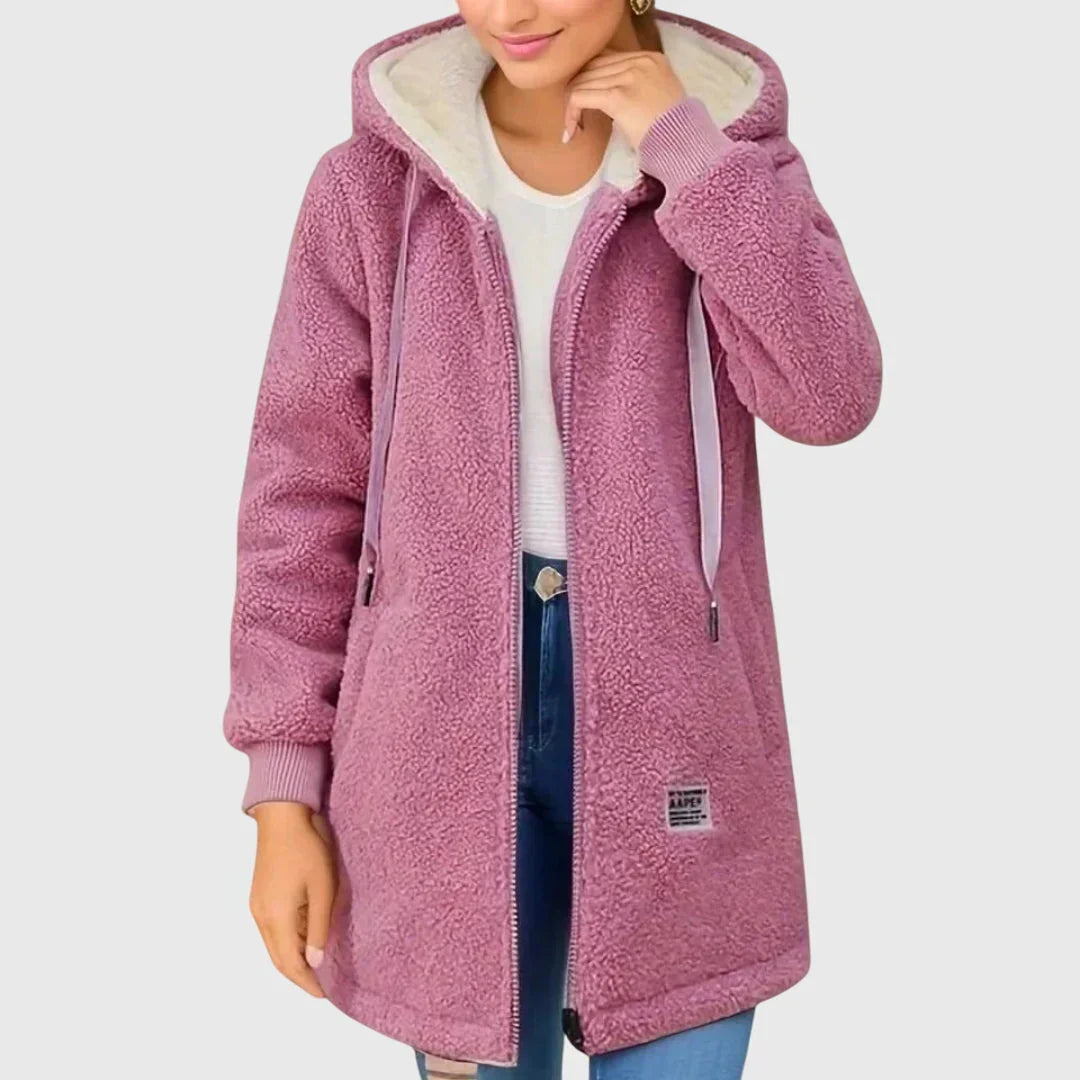 Hooded Zip Front Longline Sherpa Fleece Jacket 3