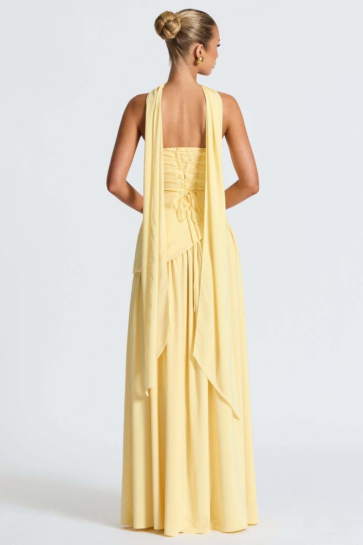 Strapless Scarf Neck High Split Draped Maxi Gown - View 2