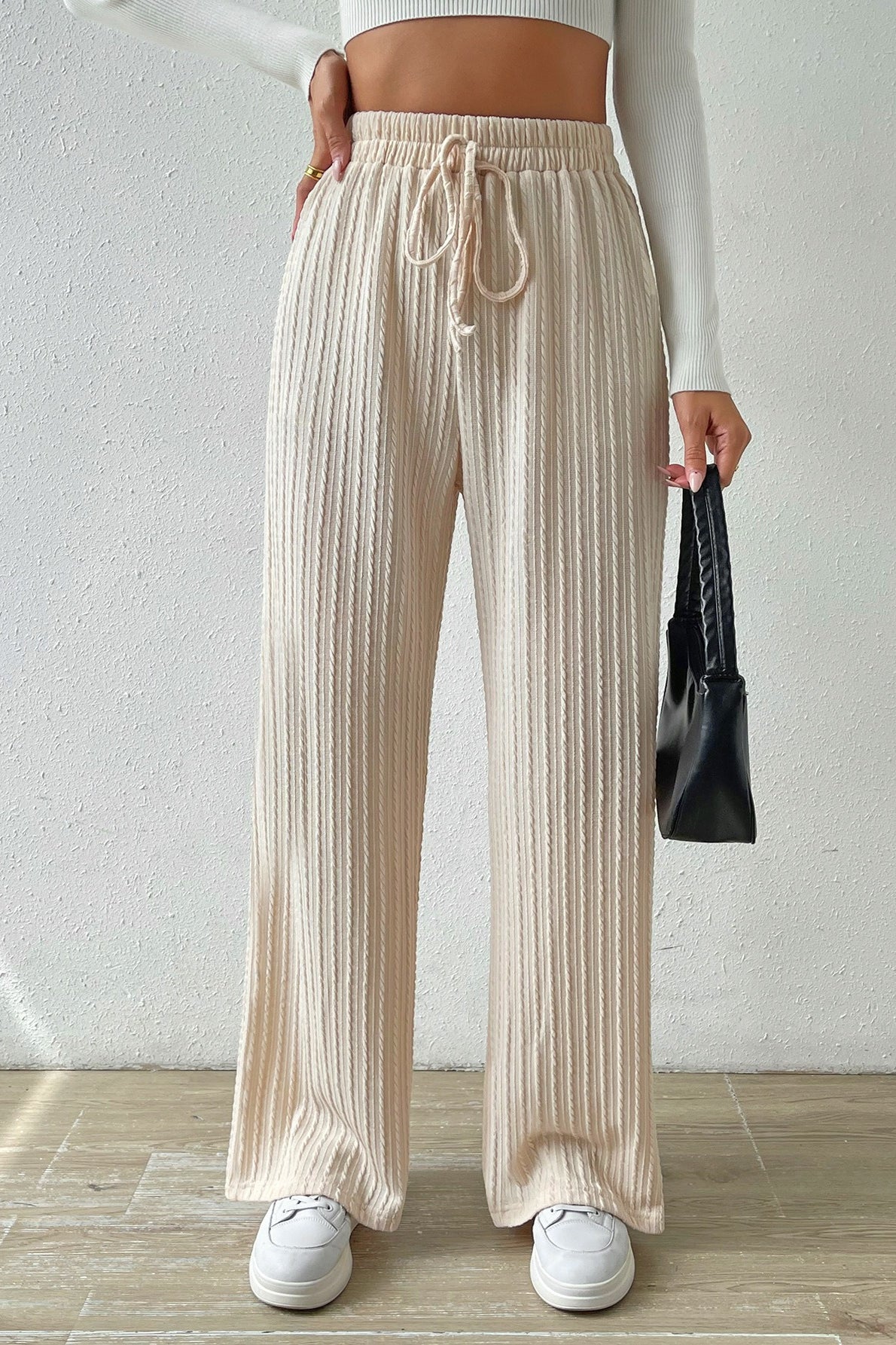 Elastic High Waist Solid Straight Leg Knit Pants