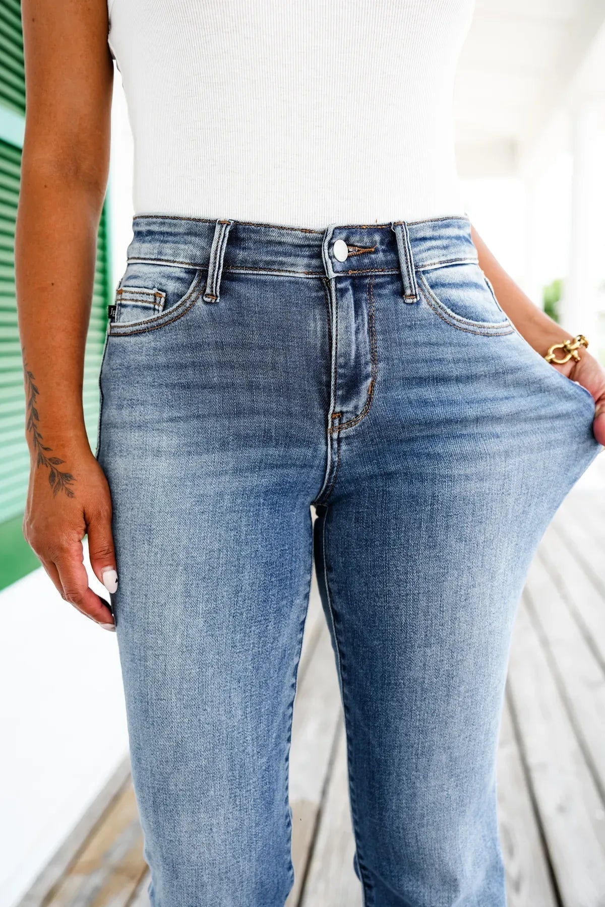 High Waist Flare Leg Stretch Denim Jeans 12
