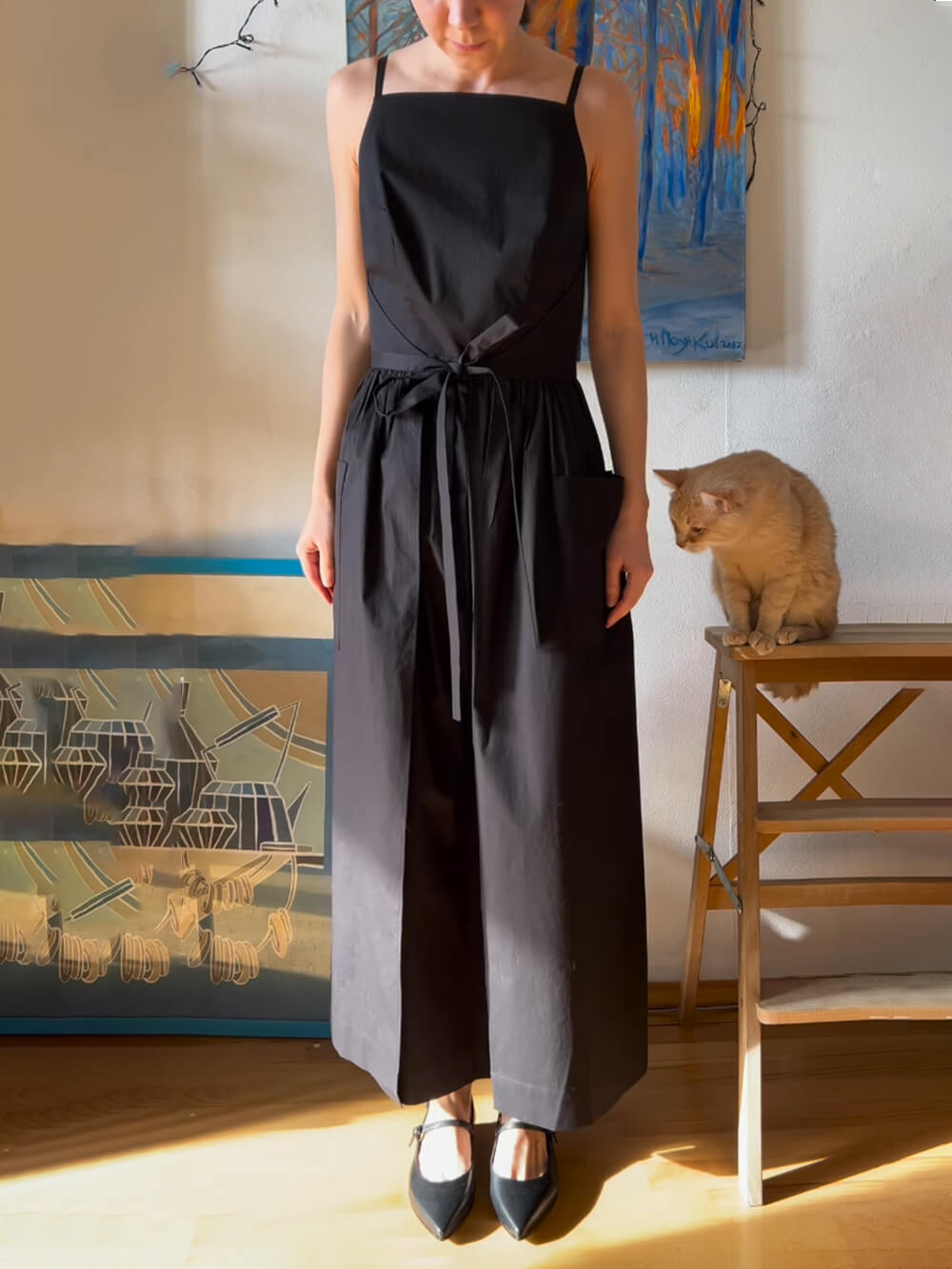 Spaghetti Strap Square Neck Tie Belt Side Pocket Maxi Dress - View 6