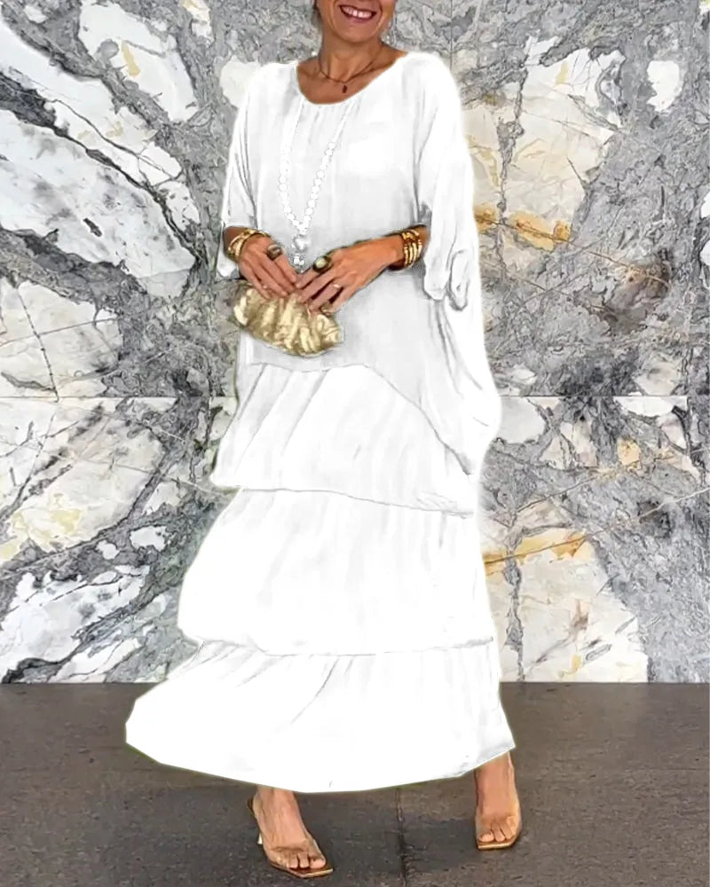 Flutter Sleeve Tiered Ruffle Tunic Overlay Maxi Dress - View 3