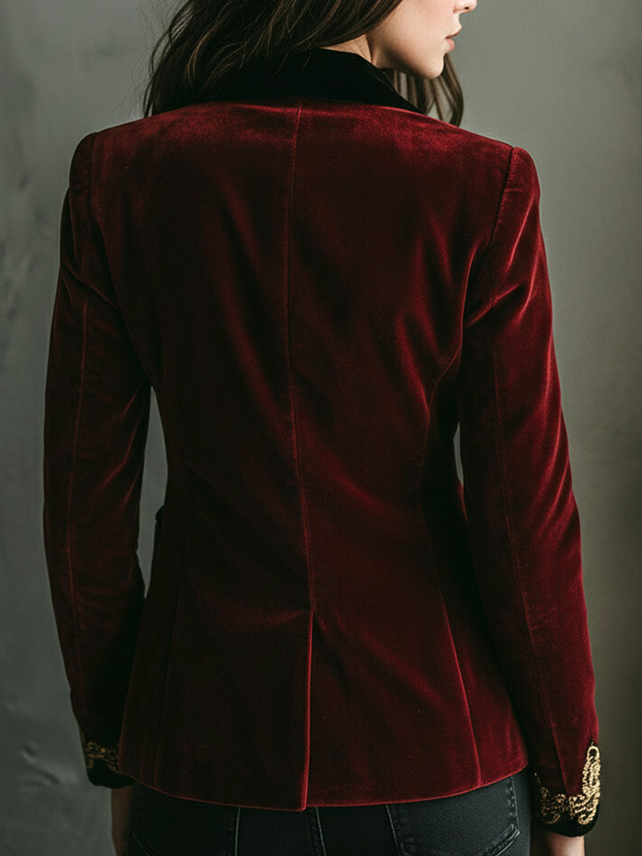 Embroidered Contrast Lapel Velvet Blazer 4