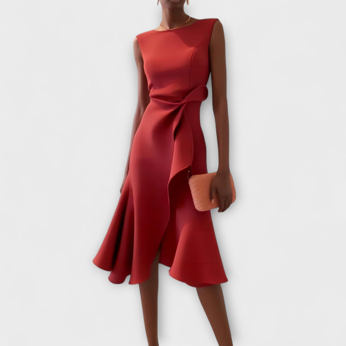 Boat Neck Sleeveless Ruffle Wrap Front Midi Dress 2