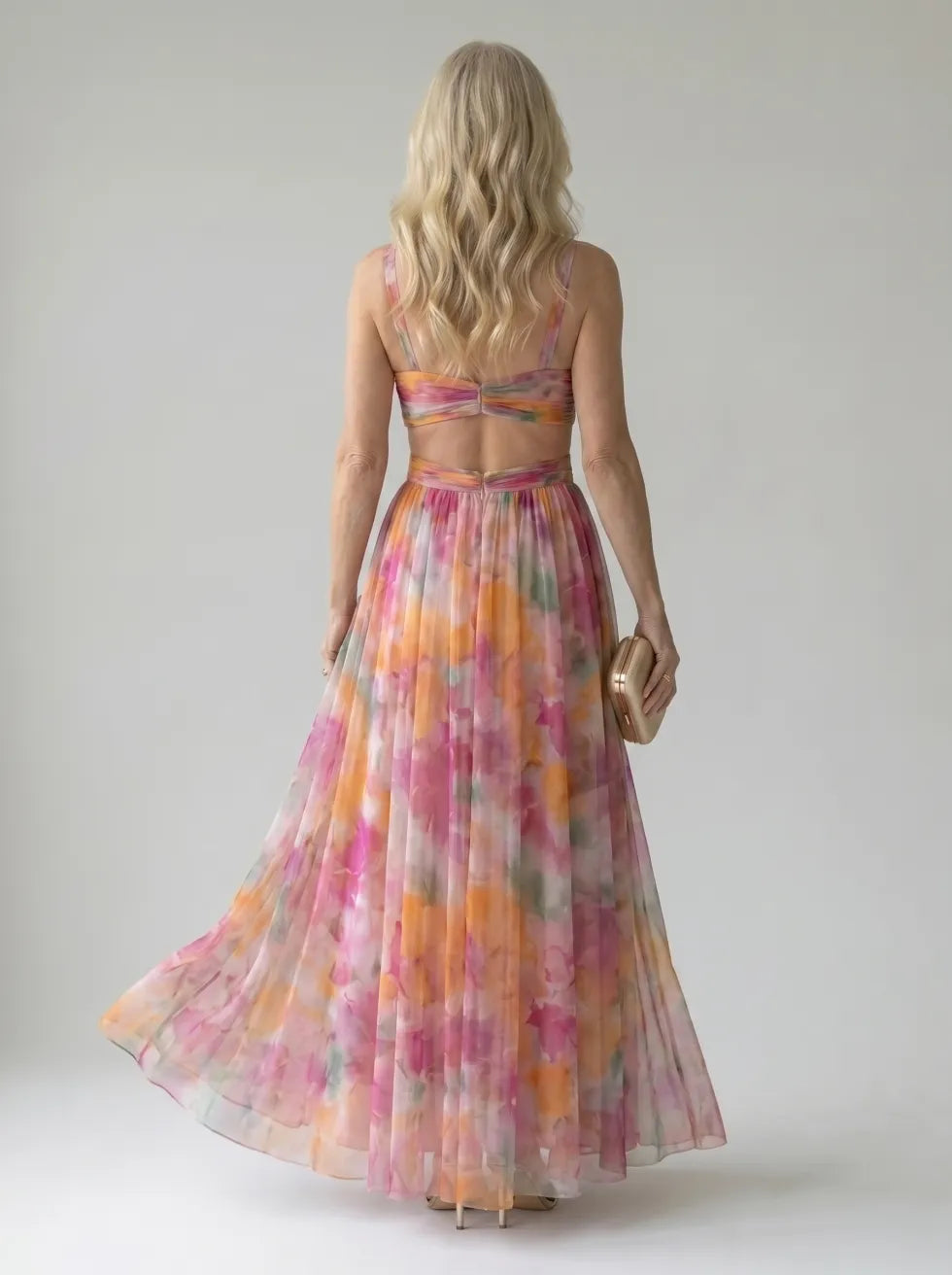 Floral V-Neck Twist Front Sleeveless Mesh Maxi Dress 4