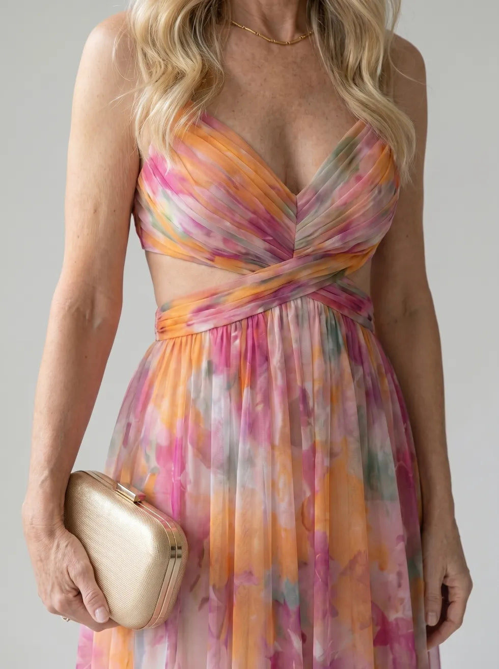 Floral V-Neck Twist Front Sleeveless Mesh Maxi Dress 3