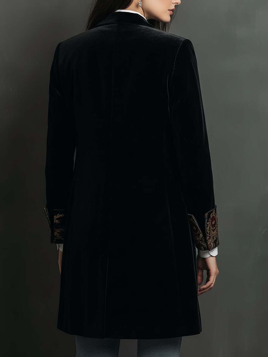 Baroque Brocade Lapel Velvet Look Longline Blazer 8