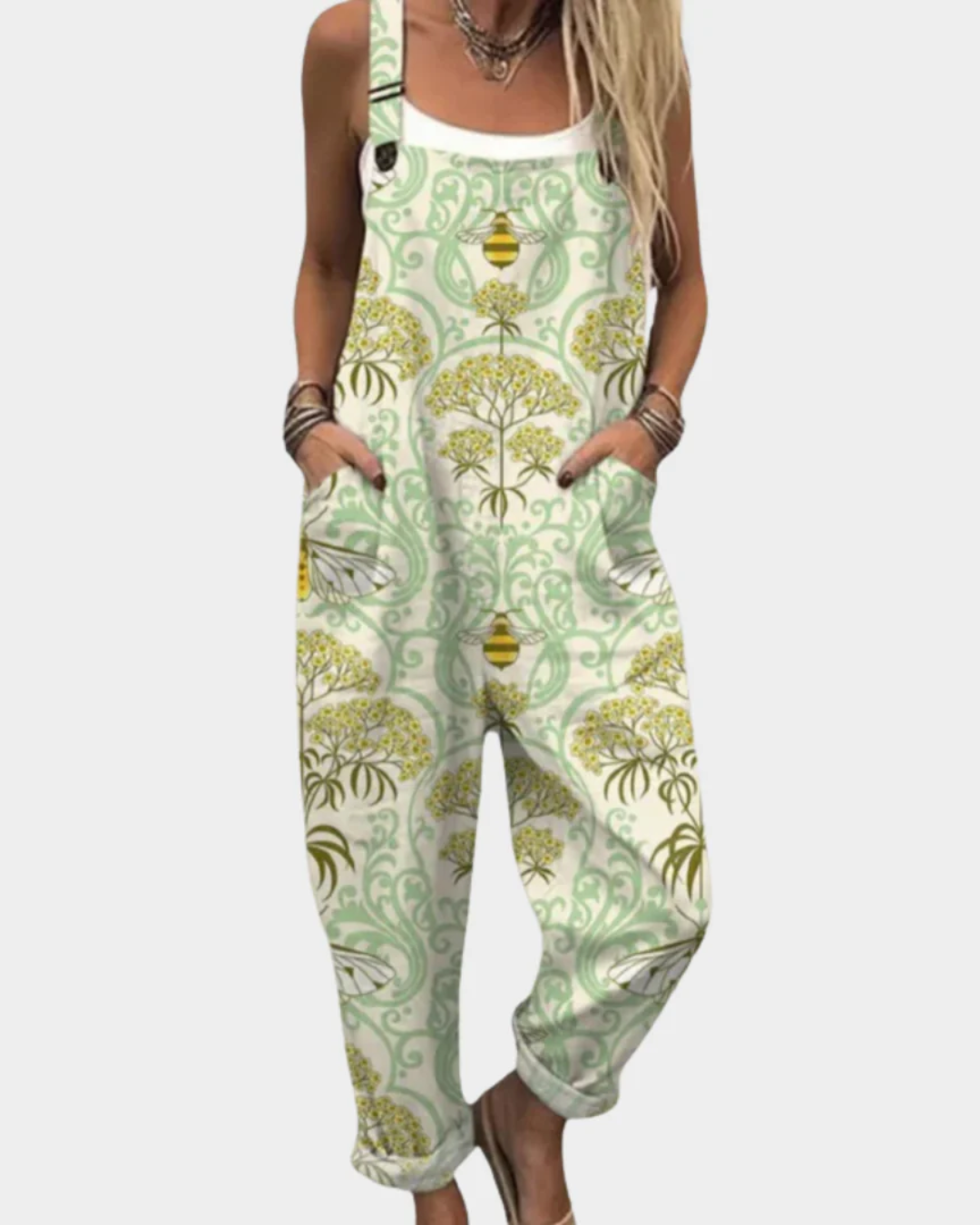 Wildflower Print Cuffed Leg Overall Jumpsuit with Pockets 3