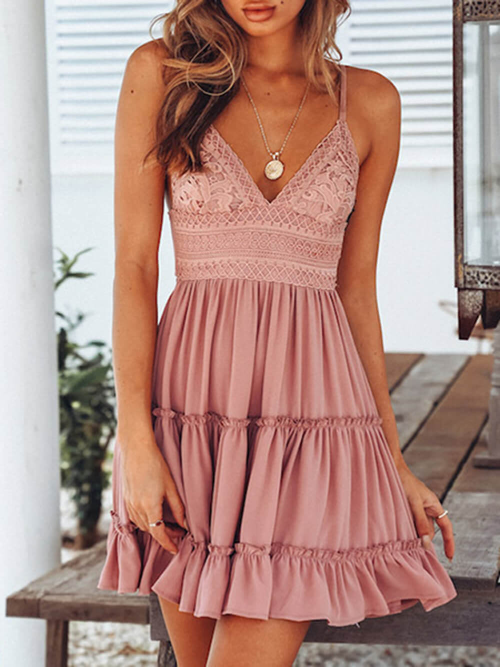 European and American lace strap mini dress - View 5