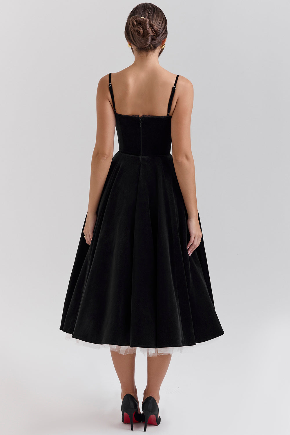 Black Velvet Tulle Midi Dress - View 3