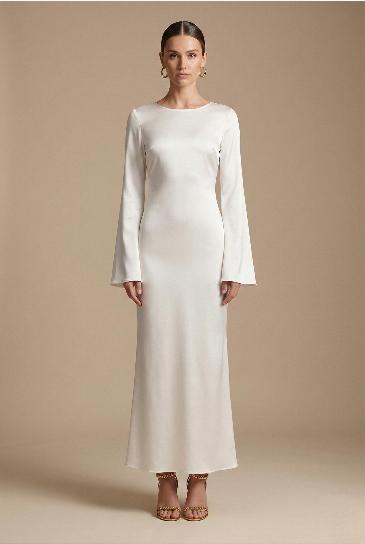 Satin Long Sleeve Bias-Cut Maxi Dress