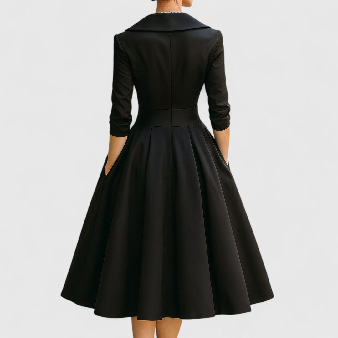 Satin Shawl Collar Wrap Fit and Flare Midi Dress 9