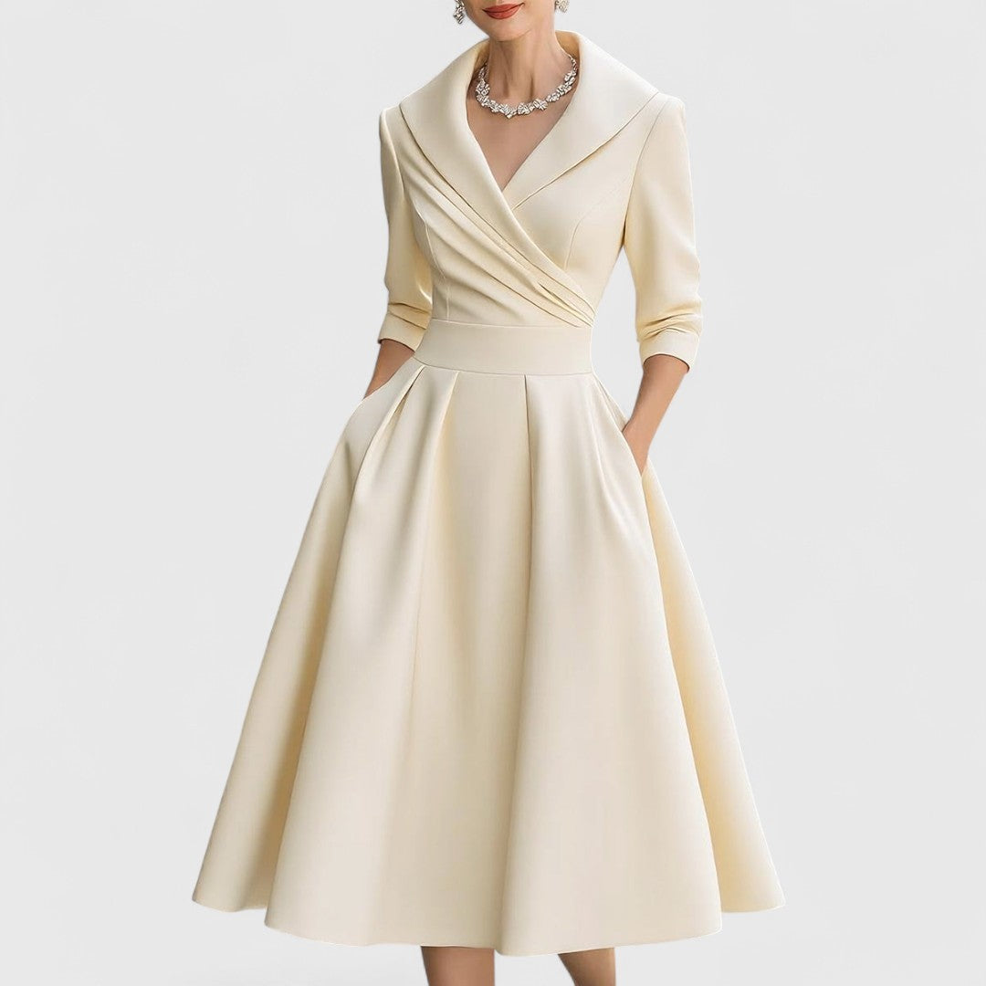 Satin Shawl Collar Wrap Fit and Flare Midi Dress 7