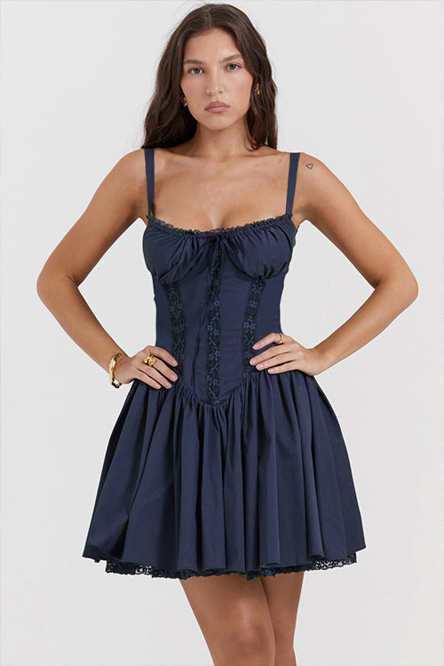 Floral Lace Print Sweetheart Neck Skater Mini Dress 22