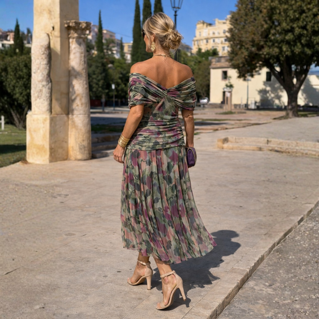 V-Neck Ruched Wrap Short Sleeve Chiffon Maxi Dress 12