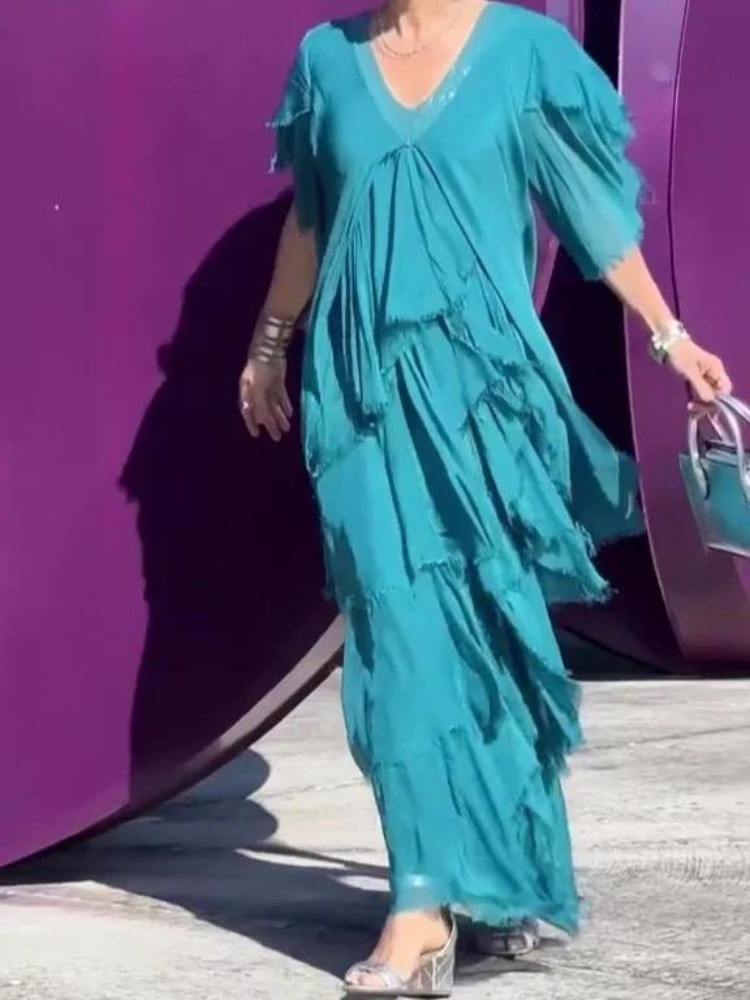 V-Neck Flutter Sleeve Tiered Ruffle Maxi Dress 7