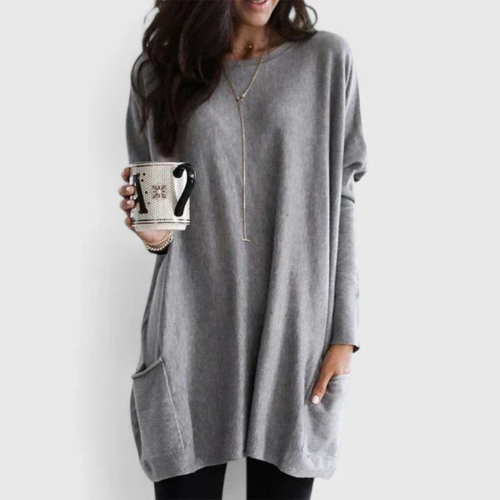 Round Neck Long Sleeve Oversized Pocket Tunic Top 6