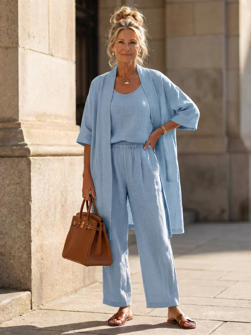Sleeveless Tank Wide Leg Pants and Longline Duster Matching Set 2
