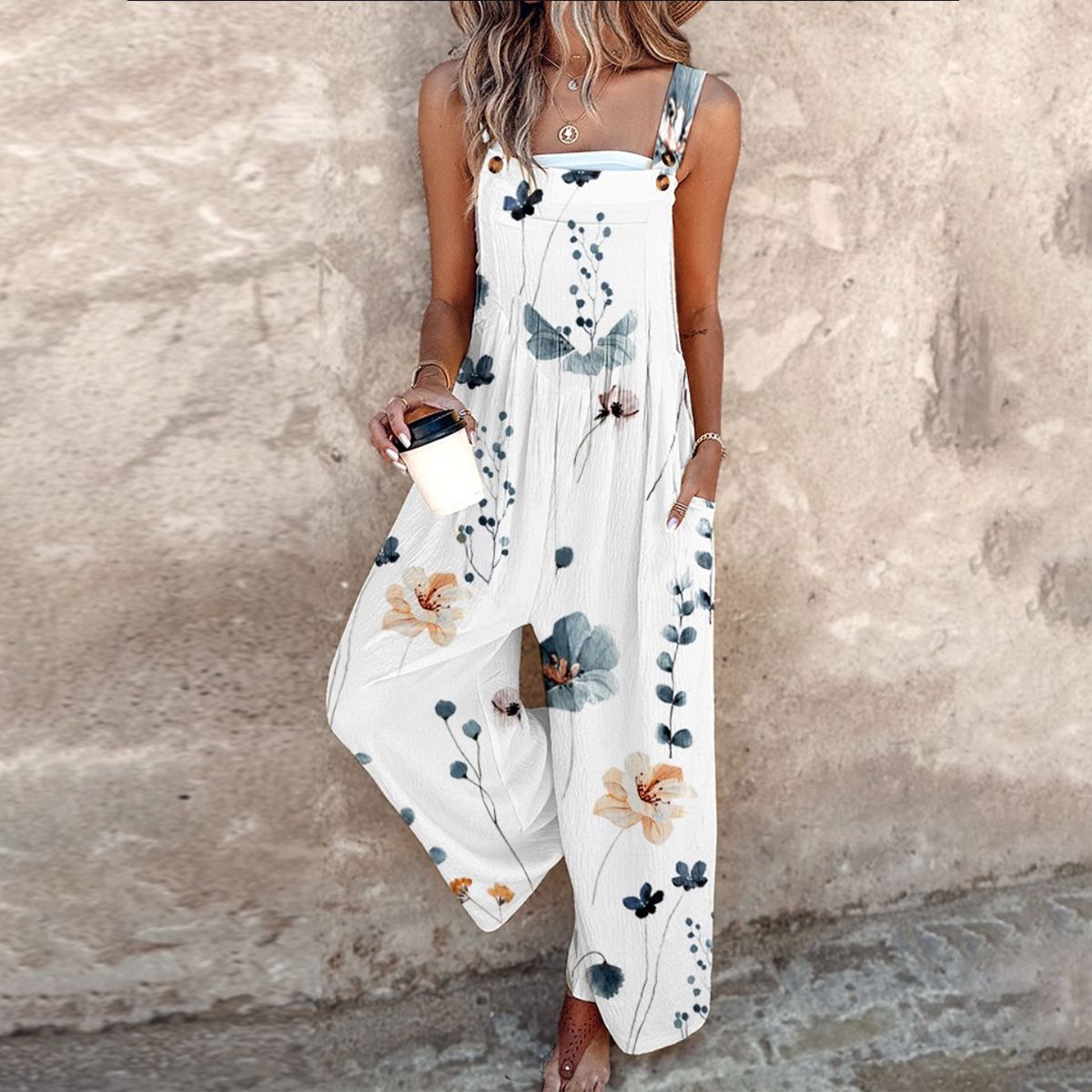 Floral Print Square Neck Wide Leg Jumpsuit 4
