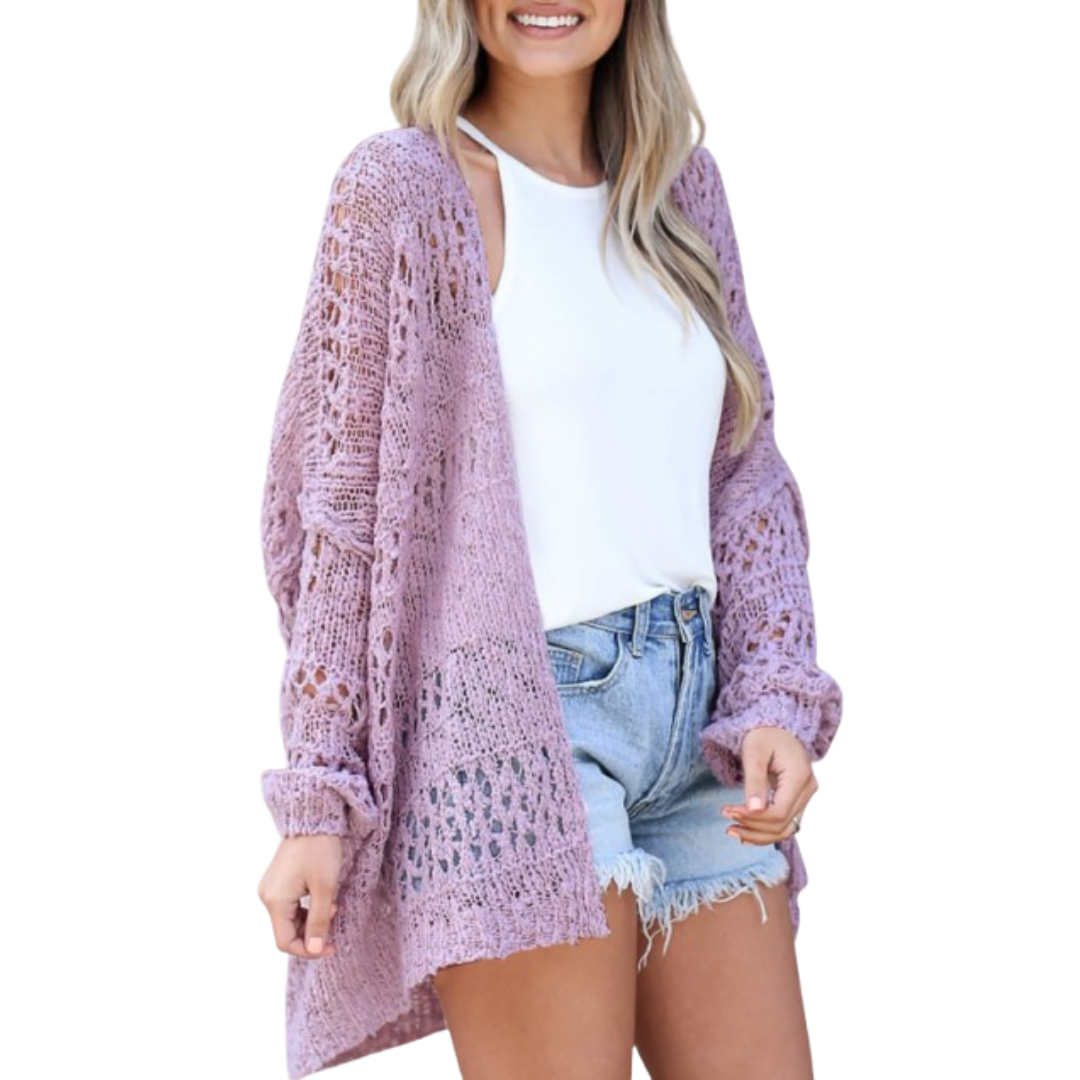 Open Front Pointelle Knit Oversized Cardigan 10
