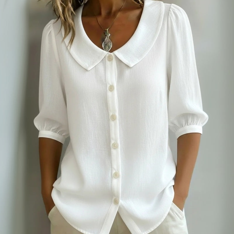 Peter Pan Collar Half Sleeve Button Front Blouse 2